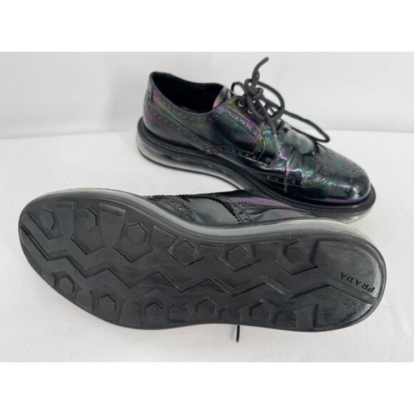 Prada Derby Levitate Black Leather Brogue Air Sole Lace Up Shoes Mens Sz 8 USA - Picture 8 of 15